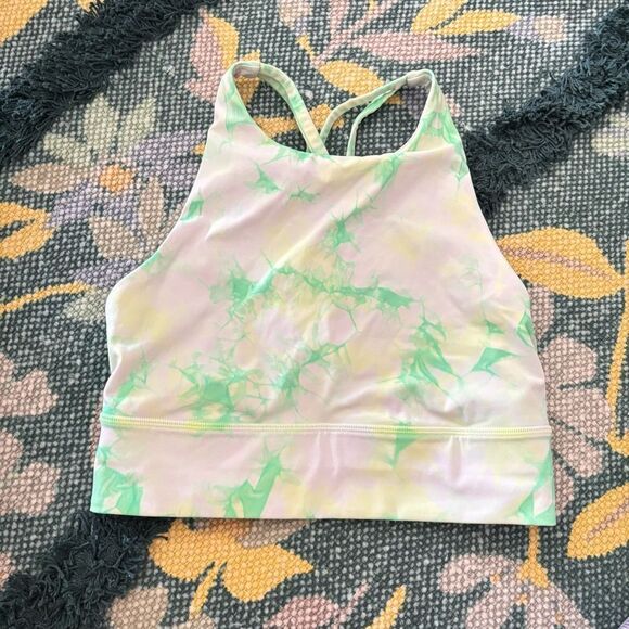 lululemon Energy Bra High Neck Long Line Dual Shibori Green/Yellow Size 6 - Picture 1 of 3